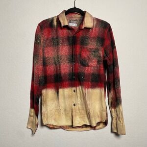 Andrew Scott Bleach Splatter Plaid Flannel Shirt Mens Small‎ Red Black Grunge